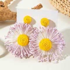 1 Pair Handwoven Raffia Earrings, Bohemian Braided Straw Dangle Earrings for Women, Lightweight Natural Fiber Summer Ear Accessories, Artisan Crafted Beach Style Jewelry(White&Yellow)