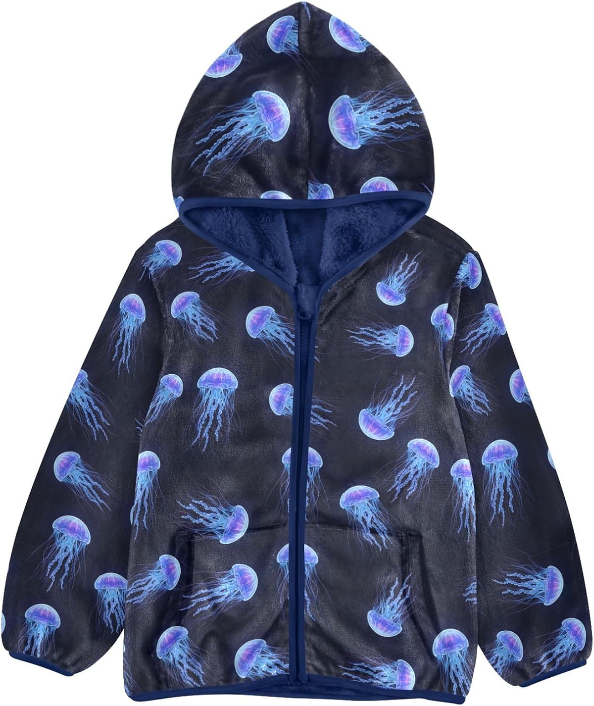 CHIFIGNO Blue Purple Jellyfish Toddler Boy Zip up Hoodie Fleece Jacket for Fall Winter 3T