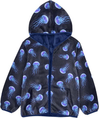CHIFIGNO Blue Purple Jellyfish Toddler Boy Zip up Hoodie Fleece Jacket for Fall Winter 3T