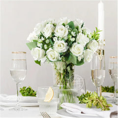 10Heads Artificial Rose Flower Silk Peony Bouquet for Wedding Party Bridal Shower Decoration Home Garden Table Vase Fake Plants(Pink)