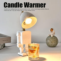 Fafeicy Candle Warmer Table Lamp 35W Robot Shape Dimming Electric Candle Wax Melting Lamp Warm Light US Plug 110‑240V