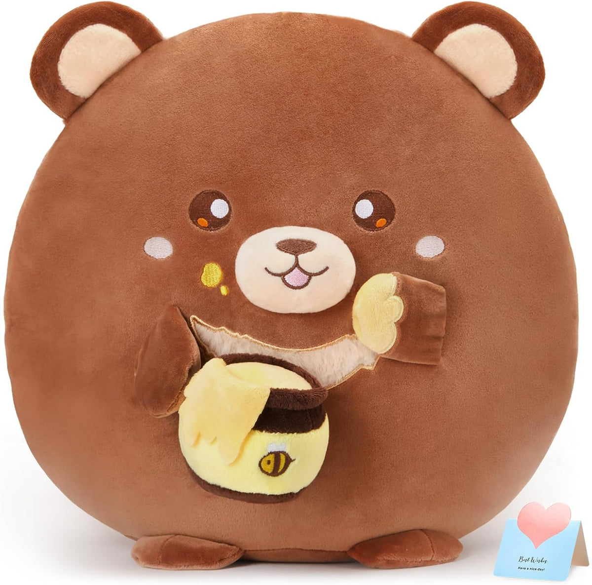 12“ Honey Bear Plush Pillow,Teddy Bear Plush Stuffed Animal Gifts for Girlfriend Kids,Ultra Soft Snacks Plush Toy,Brown Bear with Honey Pot