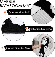 Halloween Bathroom Rug Spooky Black White Ghost Bath Mat for Halloween Bathroom Decor Non-Slip Washable Ghost Bath Rug for Front Doormat, Bedroom Rug Decor 20 X 31 Inch
