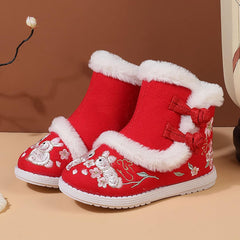 Baby Girls Embroidered Warm Cotton Boots Princess Cotton Boots National Boots Little Girls Boots Winter Snow Boots