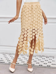 Cicy Bell Womens Hollow Out Maxi Skirts Summer High Waisted Boho Fringe Hem Skirt Beach Vacation Outfits