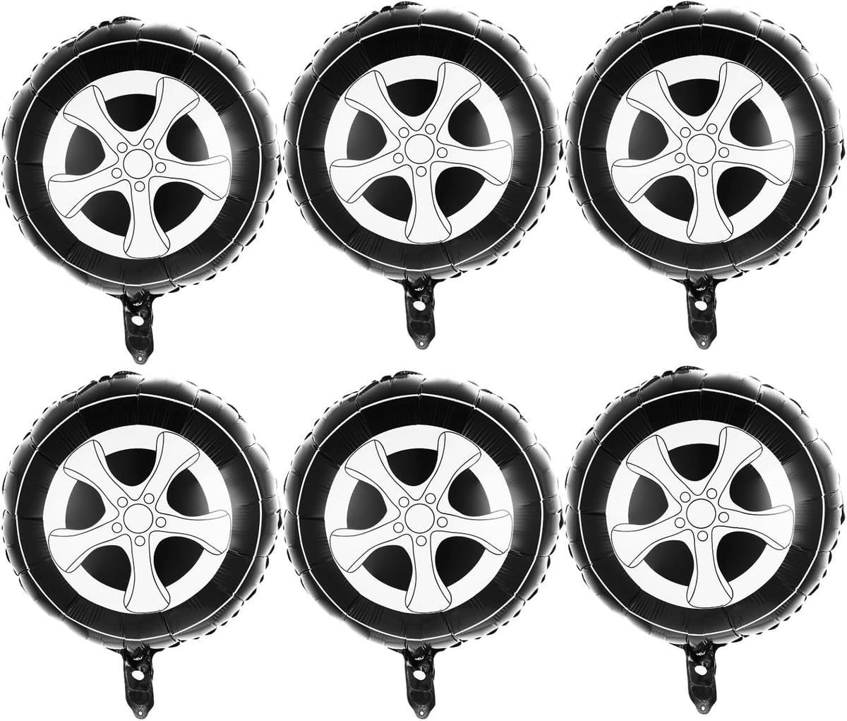 6PCS Wheel Balloons, 18 Inch Classic Race Car Balloons Tire Balloon for Racetrack Car Themed Hot Wheels Birthday Baby Shower Party Decorations Supplies for Men and Boys