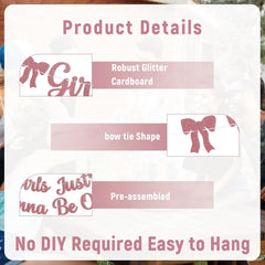 Girls Just Wanna Be One Banner - Girls First Birthday Decorations, Pink Bow 1st Birthday Banner for Kids 1st Bday Anniversary Party, Girl Just Wanna Be One Bday Party Supply Rose Gold Glitter