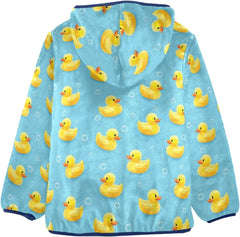 CHIFIGNO Yellow Ducks Blue Toddler Boys Fleece Zip up Jacket, Thick Lightweight Fleece Outerwear Jackets 3T
