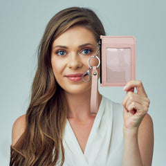 Slim Minimalist Front Pocket Wallet, PU Leather Credit Card Holder with Zipper, Keychain Wallet for Men & Women (Brown)