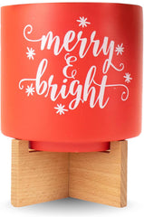 Ceramic Holiday Planter Pot with Wood Stand, Baby It's Cold Outside Design, Navy Blue & Gold, Holds 4" House Plant or Succulent, Festive Winter Christmas Home Decor