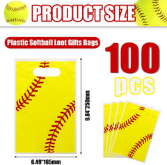 100Pcs Softball Goodie Bags Softball Loot Gifts Bags Softball Party Favor Bags Softball Party Supplies for Kids Birthday Party Softball Game Day Sports Events Decorations