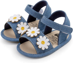 Generic Infant Boys Girls Open Toe Denim Shoes First Walke𝐫 Shoes Summer Sandals with Flower Newborn Crib Dress Shoes