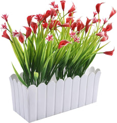 Artificial Plants with Pots Fake Flowers Home Garden Indoor Outdoor Potted Lily Bonsai Fabric Plastic 7.5x3.1x5.9 Inch Tabletop Windowsill Office Desk Decoration(Pink)