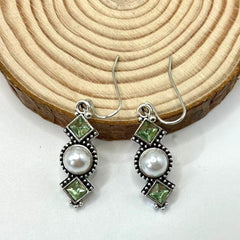 Bohemian Geometry Long Earrings Vintage Silver Green Crystal Dangle Drop Earrings For Women