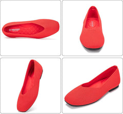 Frank Mully Womens Wide Flat Shoes Square Toe Shoes Knitted Work Flats Comfortable Women Shoes Comfortable Women Shoes