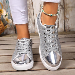 Glitter Sparkly Fashion Sneakers Shoes, Womens Non Slip Orthopedic Sneakers Lace Up Comfortable Walking Shoes Dressy Wedding Bridal Walking Concert Fall
