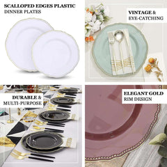 Efavormart 10 Pack | 9" Mauve/Gold Scalloped Rim Plastic Dinner Plates, Disposable Party Plates For Weddings Party Events