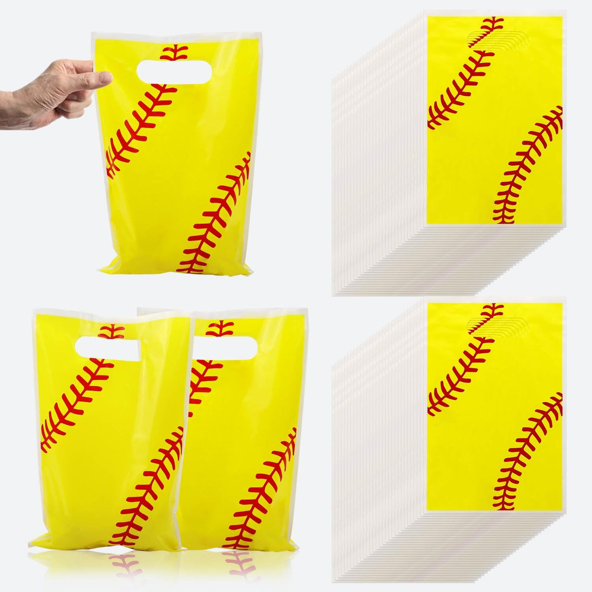 100Pcs Softball Goodie Bags Softball Loot Gifts Bags Softball Party Favor Bags Softball Party Supplies for Kids Birthday Party Softball Game Day Sports Events Decorations