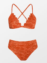 CUPSHE Bikini Set for Women Bathing Suit High Waisted Scalloped V Neck Two Pieces Swimsuit