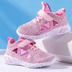 Girls Sparkly Heart Shaped Pattern Mesh Hollow Sneakers Kids Fashion Athletic Casual Shoes Kid Shoes for Girls Size 3