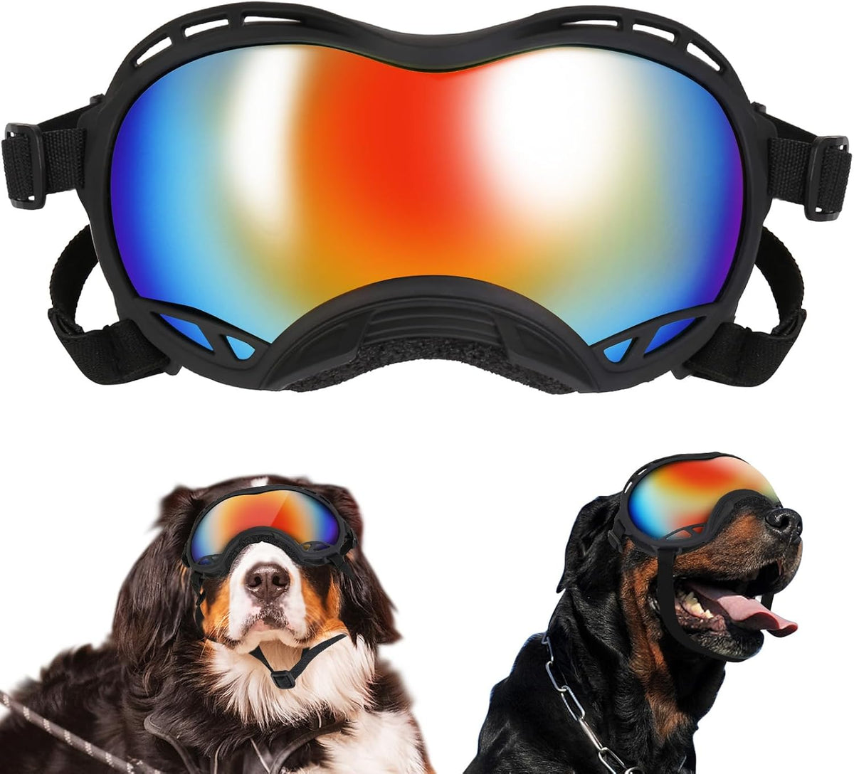 Dog Sunglasses, Dogs Goggles with Adjustable Strap, UV Protection Dog Goggles Sunglasses Eye Protection Anti-Fog Snowproof Cool Glasses for Medium Dogs, Red