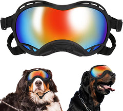 Dog Sunglasses, Dogs Goggles with Adjustable Strap, UV Protection Dog Goggles Sunglasses Eye Protection Anti-Fog Snowproof Cool Glasses for Medium Dogs, Red