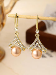 1 Pair Gold Toned Earrings, Drop Style Earrings with Zircon and Pearl for Women, Elegant and Luxurious Statement Earring, Delicate Jewelry Earring for Various Occasions, Style2