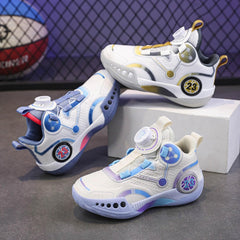 Boys Sneakers Youth 2024 Mesh Basketball Shoes Rotating Button Sports Footwear for Medium Large Children