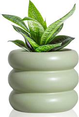 4.7 Inch Modern Plant Pot White Ceramic Glaze Succulent Planters for Indoor Unique Pots, Planter with Drainage Holes Small Bubble Porcelain for Herb Snake Plants