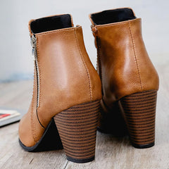 Chelsea Boots Women Square Heels Side Zipper Pointed Toe Solid Color Retro Ankle Booties Faux Leather Casual Boots