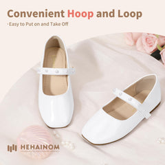 Hehainom Girls Dress Shoes Flower Girl Ballet Flats for Little Big Kids Todder Wedding Party Peals Shoes