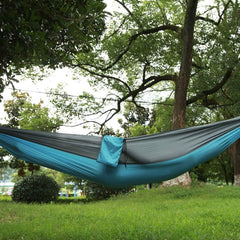 Camping Hammock Portable Camping Travel Single Hammock Hanging Bed with Tree Strap Outdoor Hanging Bed for Hiking (Grey Sky Blue 230 * 90)
