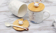 123Arts Japanese Cat Ceramics Coffee Mug Teacup with Lid and Spoon