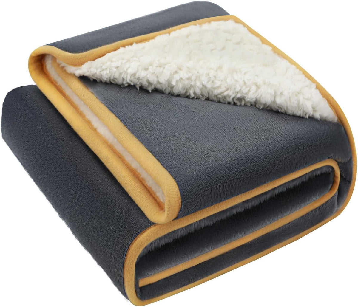 Waterproof Pet Blanket, Liquid Pee Proof Dog Blanket for Sofa Bed Couch, Reversible Sherpa Fleece Furniture Protector Cover for Small Medium Large Dogs Cats, Grey Beige Small（40" x 28"）