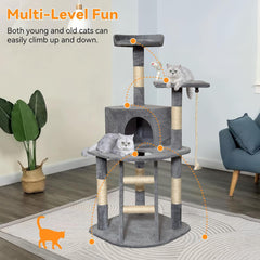 49inch Cat Tree Tower with Condo for Indoor,Scratching Post and Hanging Toys,Multi-Level,Small Space,for Small and Medium Cats (Grey, 24inch)