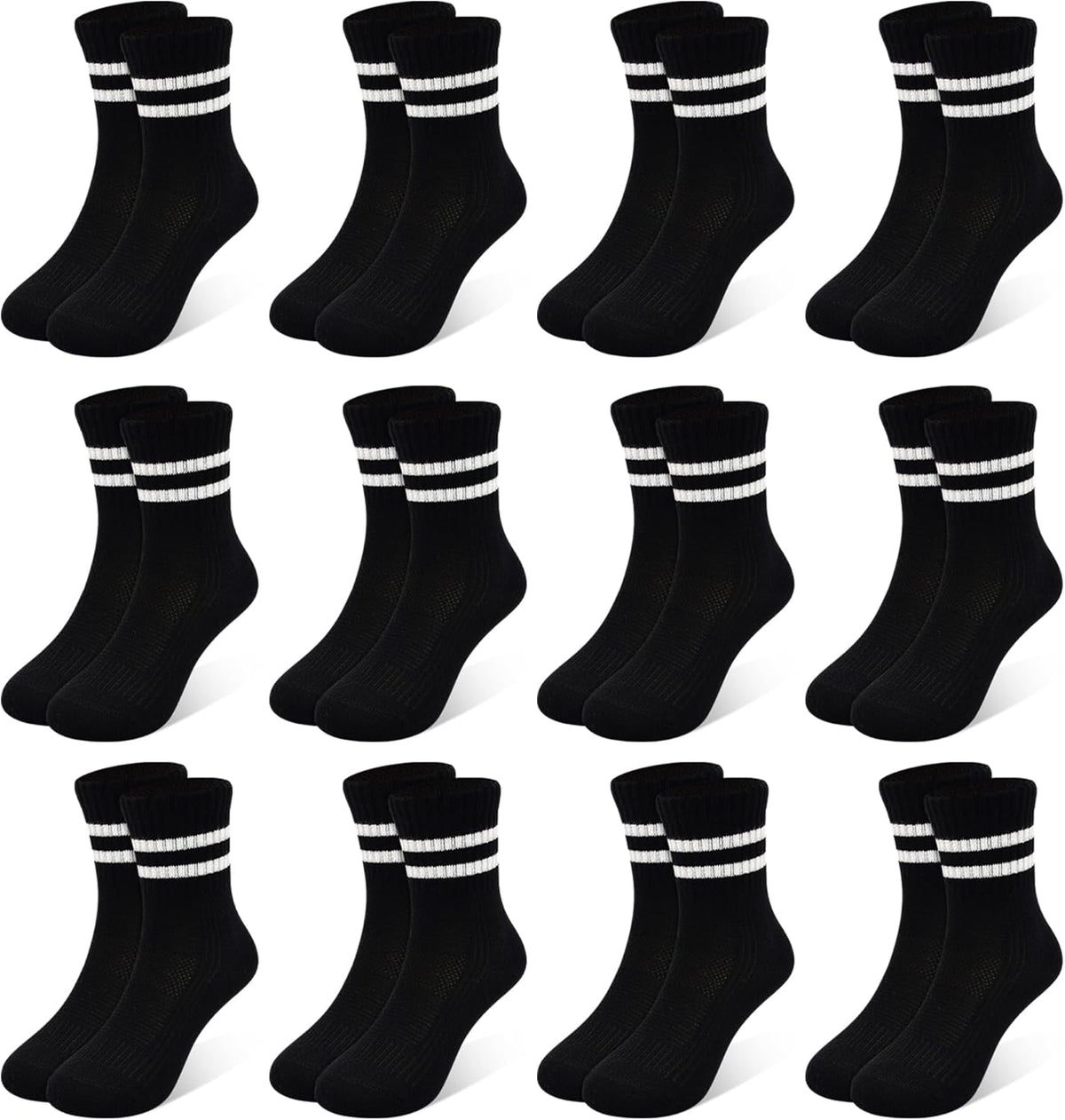 Boys Socks Kids Toddler Crew Socks Boys Athletic Sock Black for Boy Girls 12 Pairs,1-14 Years.