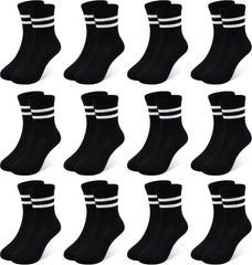 Boys Socks Kids Toddler Crew Socks Boys Athletic Sock Black for Boy Girls 12 Pairs,1-14 Years.
