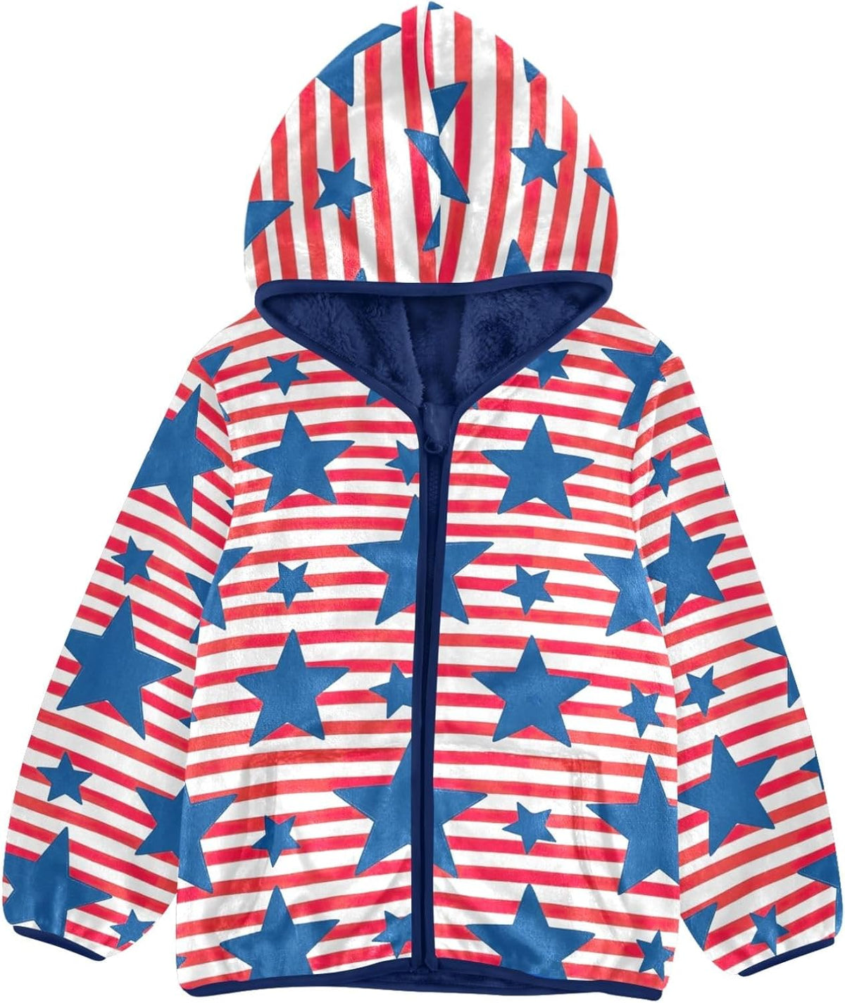 CHIFIGNO Blue Stars Red Stripes Boys Fleece Zip up Jacket Lightweight Warm Fleece Jacket 3T
