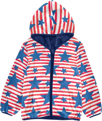 CHIFIGNO Blue Stars Red Stripes Boys Fleece Zip up Jacket Lightweight Warm Fleece Jacket 3T