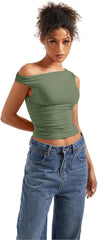 SUUKSESS Women Off Shoulder Tops Sleeveless Shirts Y2K Going Out Crop Tank Top