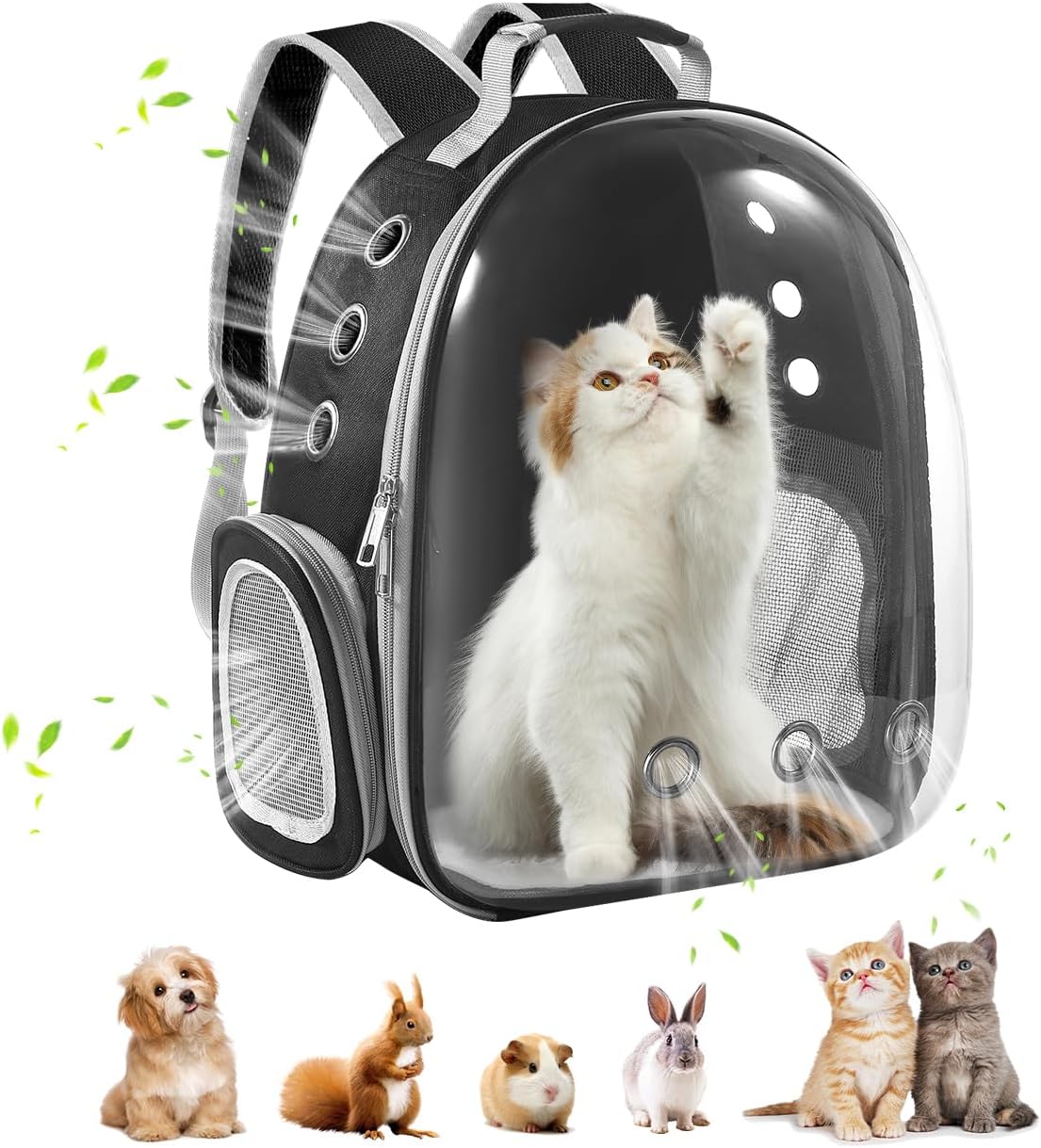 Pawaboo Cat Carrier Backpack, Pet Carrier Backpack for Kitties Small Dogs Puppies, Breathable Cat Bag Carrier, Small Dog Travel Backpack Carrier for Kitten Puppy Bunny - Black (up to 22lbs)