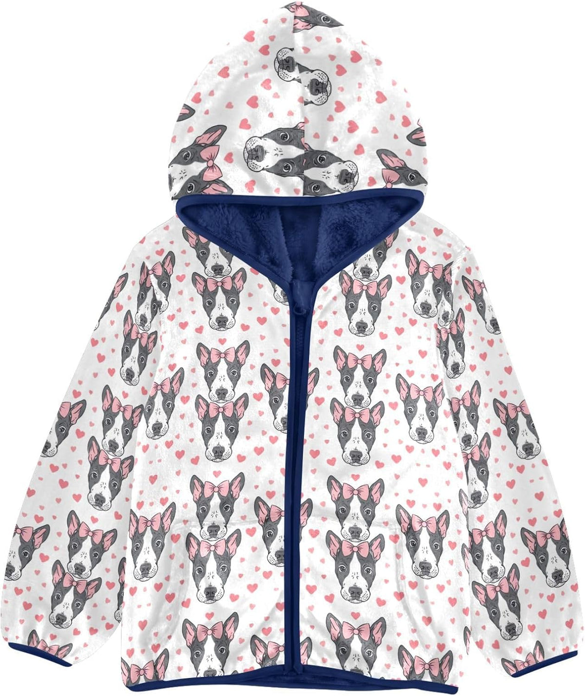 Cute Dog Bow Heart Boys Fleece Coat,Children's Zip-Up Hoodie Jacket,Baby Warm Fashion Outerwear 3-10T,A113438