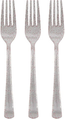Pink Glitter Plastic Forks 48 Count
