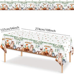 3Pcs Cute Jungle Safari Baby Shower Tablecloths, Disposable Plastic Woodland Animal Table Cover for Boy Girl Gender Reveal Party Supplies