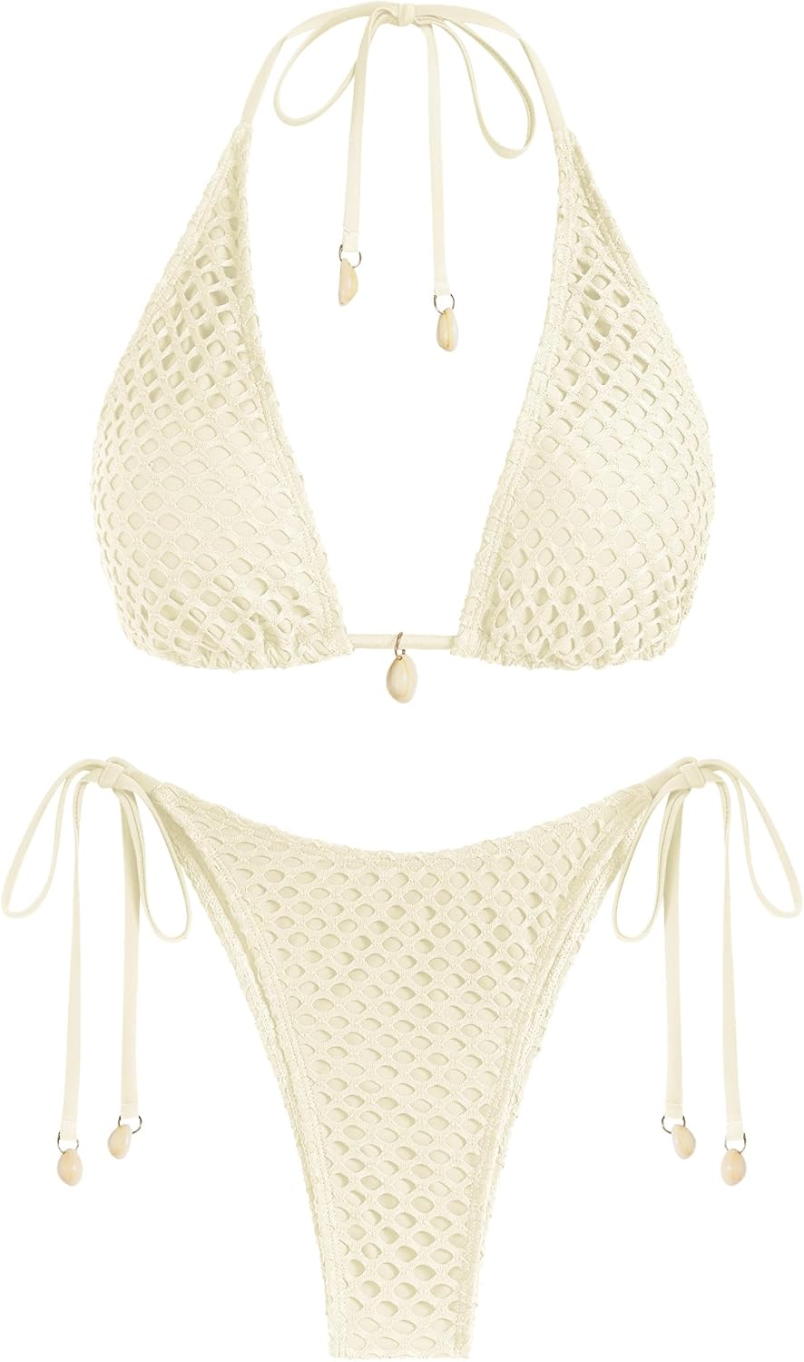 ZAFUL Women's Triangle Bikini Multiway Fishnet Tie Side Bandeau Halter String Bikini Set Two Piece Swimsuit Bathing Suits