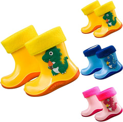 Unisex-Child Toddler Cartoon Rain Boots Waterproof Warm Lining Fun Printed Colors Rain Boots for Girls and Boys