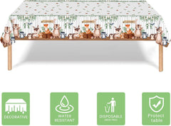 3Pcs Cute Jungle Safari Baby Shower Tablecloths, Disposable Plastic Woodland Animal Table Cover for Boy Girl Gender Reveal Party Supplies