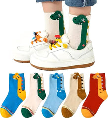 5Pairs Boys Crew Socks Funny Cartoon Dinosaur Cotton Crazy Socks for Kids