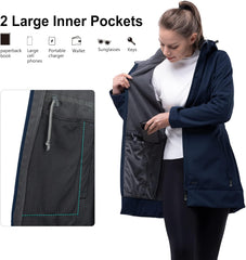 33,000ft Women's Waterproof Softshell Long Rain Jacket with Hood Fleece Lined Windproof Windbreaker