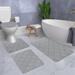 Bath Rugs Sets 4PCS, Memory Foam Bath Mat with Non-Slip Bottom, Super Absorbent Soft Quick-Dry Bathroom Mats for Bath Tub Shower Toilet, Machine Washable (Blue)